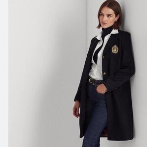Ralph Lauren Crest Patch Wool Blend Black Coat size 6
